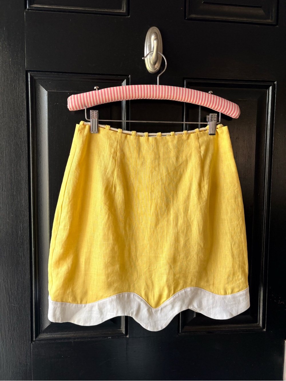 STAUD Ariana Yellow Linen Scalloped Hem Mini Skirt Size 6 - Picture 2 of 13
